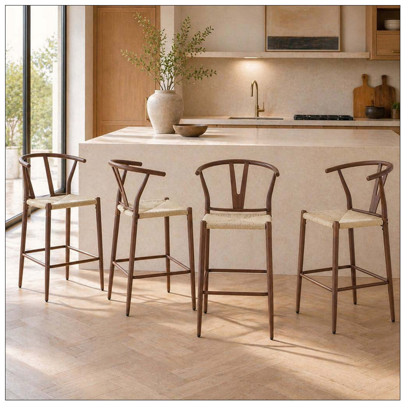 Fauteuil de style médiéval en Y pour tabouret de bar, Walnut-4pcs