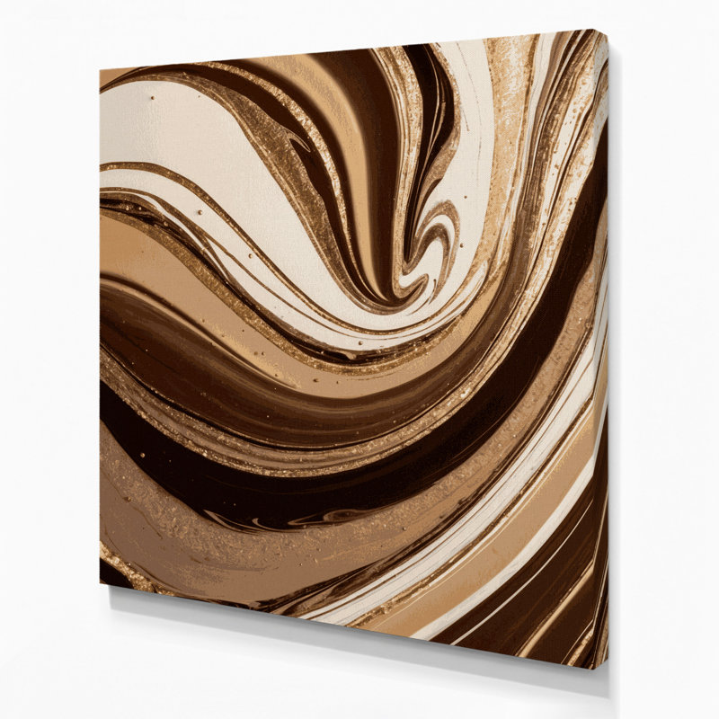 Abstrait art fluide sur toile brune 51, H 32 po x l 32 po