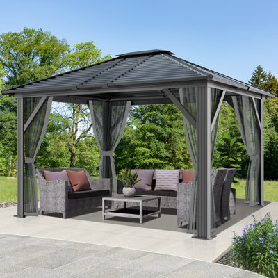 10 Ft. W x 12 Ft. D Aluminum Patio Hardtop Gazebo with Breathable Netting -  Gartoo, GT-DA028-2