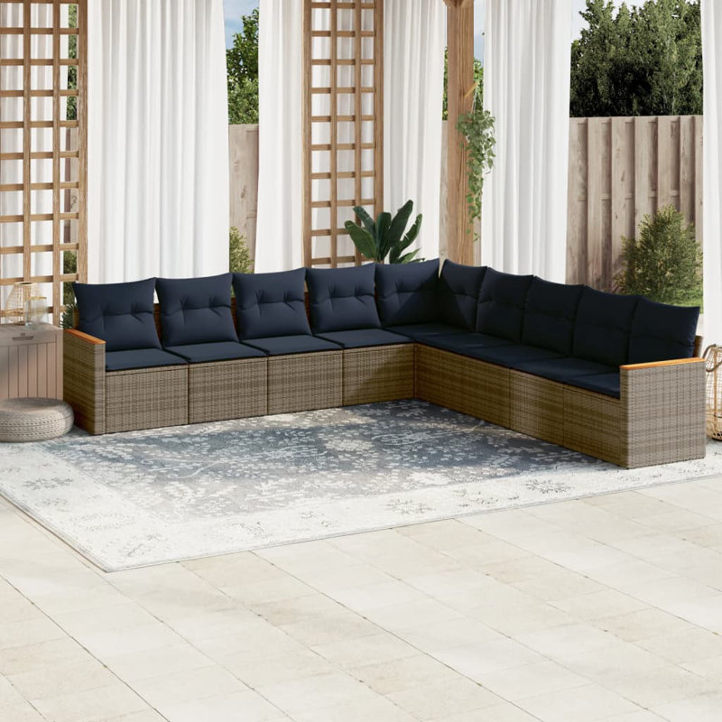 Ensemble de canapé de patio 10 pièces avec coussins en rotin de polyester gris