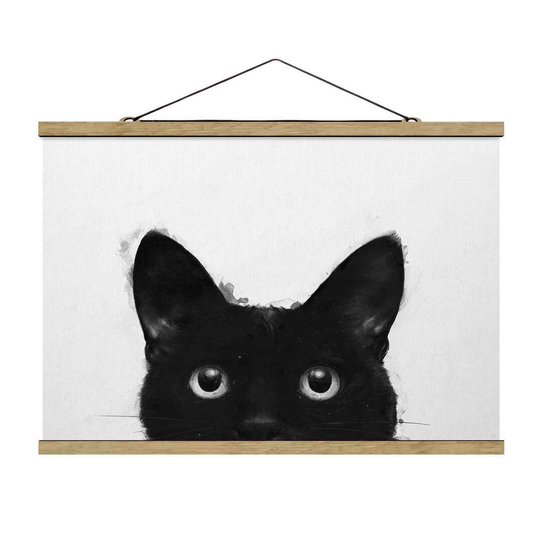 Grafikdruck Illustration Schwarze Katze auf weißem Gemälde von Laura Graves