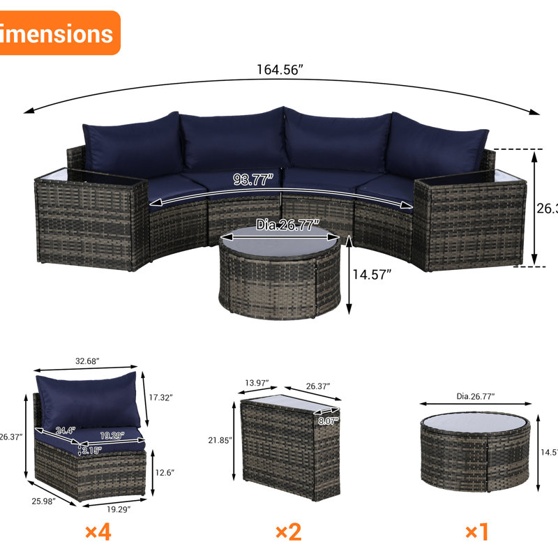Terrasse extérieure en demi-lune avec table basse ronde - Mobilier à structure résistante aux intempéries, confortable et spacieux, aux couleurs inaltérables