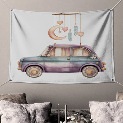 Tapisserie murale «Vintage Car Illustration» - Décoration murale voiture