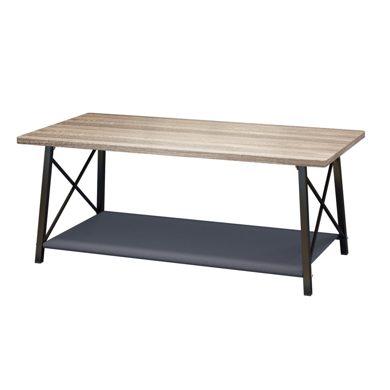 Logan Rectangular Metal Coffee Table with Wooden Top & Shelf Storage