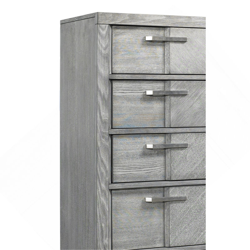 Commode 5 tiroirs en placage assorti gris