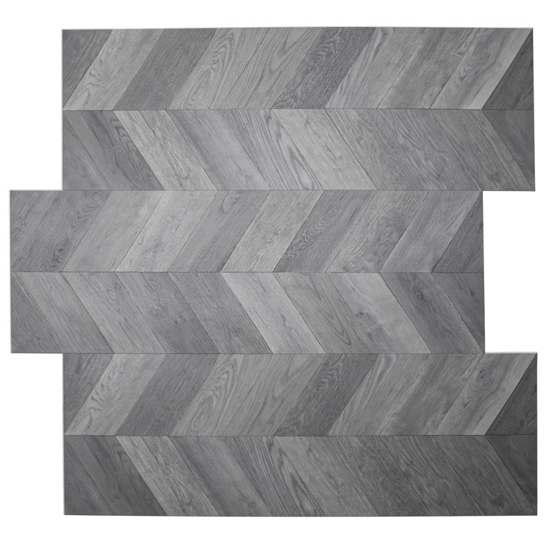 MaxCore Deco 22mil x 18" W x 52" L Chevron Interlocking Luxury Vinyl Plank Flooring, Charcoal Oak