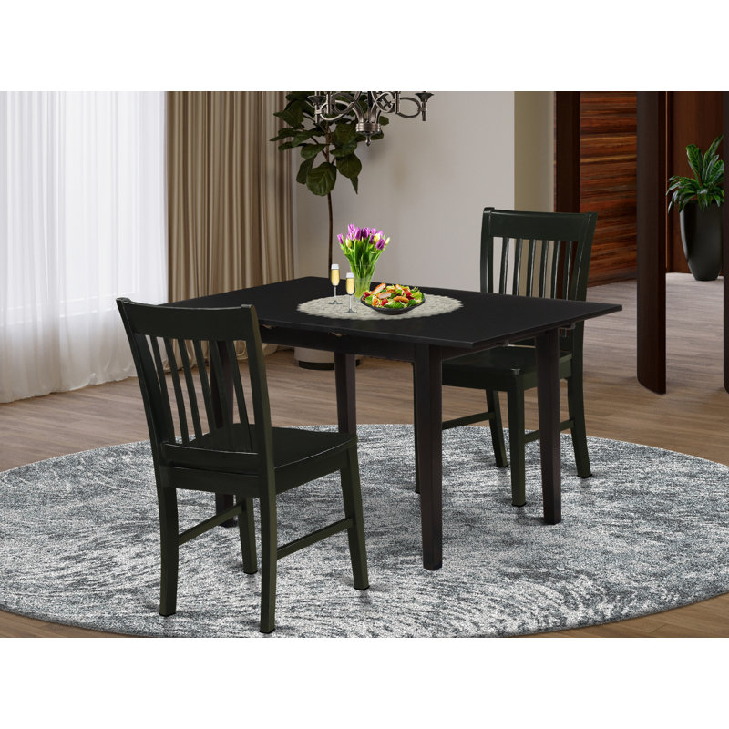 L'ensemble de salle à manger 3 pièces contient une table de salle à manger rectangulaire avec feuille papillon et 2 chaises de cuisine, noir