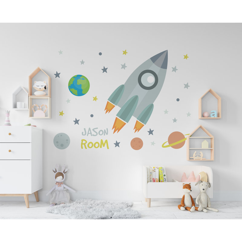 Grand nom fusée décalcomanie murale planète autocollant mural Constellation Art Space vinyle autocollant mural fusée chambre cadeaux vinyle autocollant 433RS