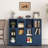 Wooden Floor Cabinet With 2 Glass Doors And 2 Storage Space,Living Room Bathroom Entryway-1245414198