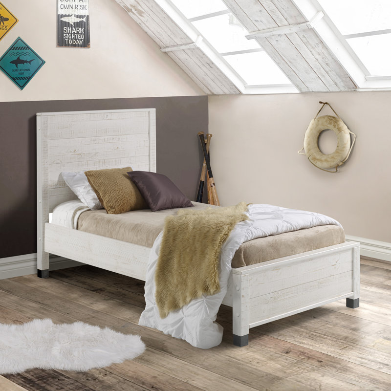 Altamirano Solid Wood Panel Bed, Shabby White, Twin