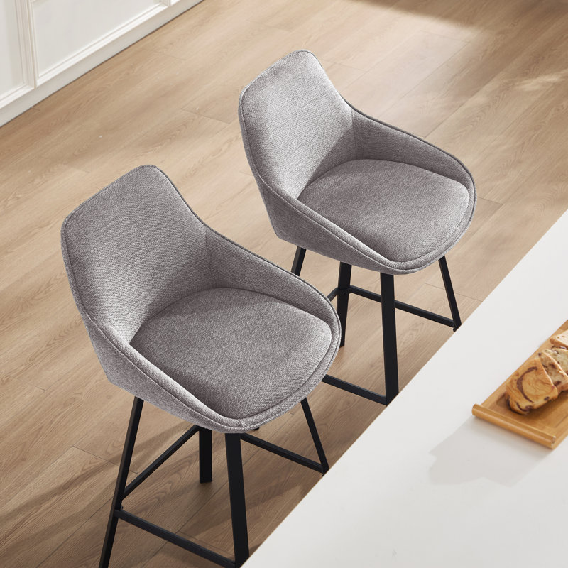 Tabouret de comptoir pivotant de 25,6 po avec structure en métal Absalom, Gris, 2