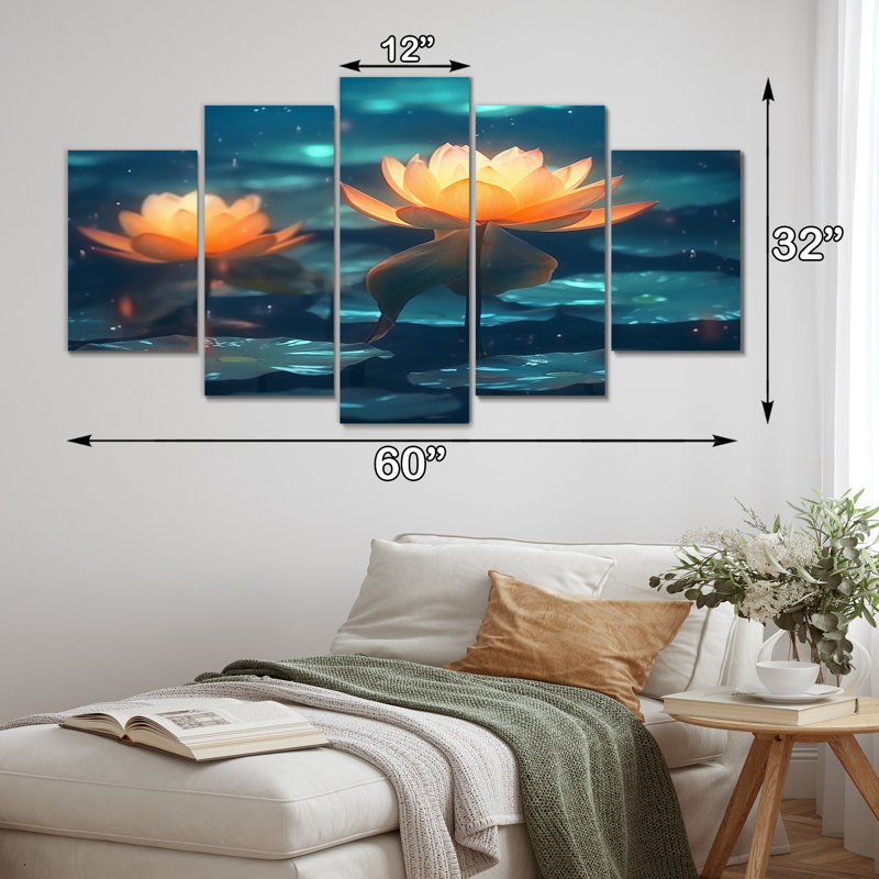 Elinor - Art mural sur toile de lotus - 5 panneaux