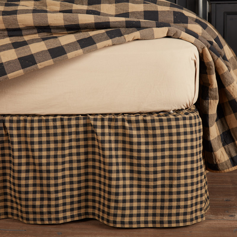 Check Ruffled Bed Skirt, Queen, Black