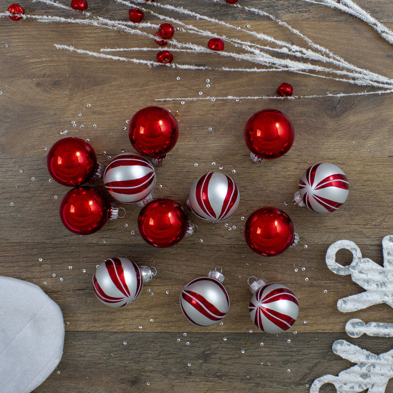 Red and Silver Matte Glass Christmas Ball Ornament Set of 12