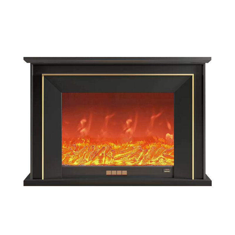Black Solid Wood Electric Fireplace, Black, 39.37" H x 59.06" W x 12.6" D