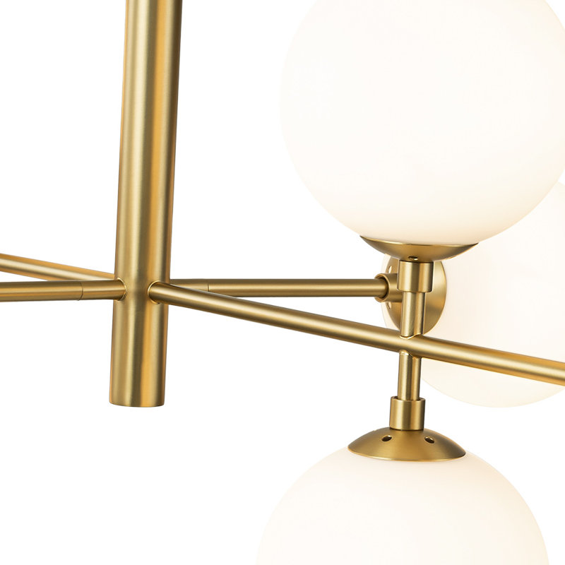 Lustre à 8 lumières Myhia, Laiton, Blanc laiteux
