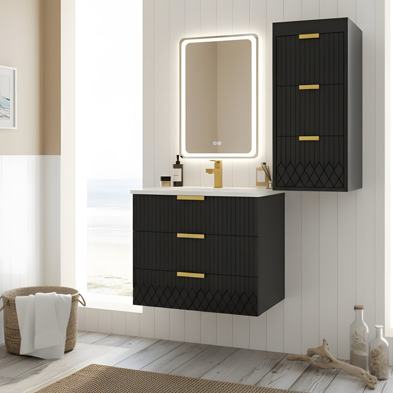 Armoire murale 24 po avec tiroirs et armoire latérale autonome 24 po, Noir