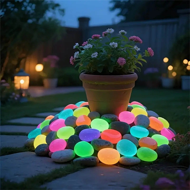 32 pierres de jardin de galets illuminées extra larges