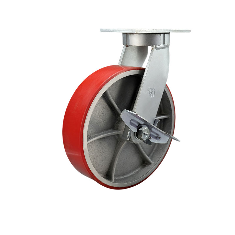 Roulettes pivotantes très robustes en poly sur roulettes en fonte avec frein, Rouge
