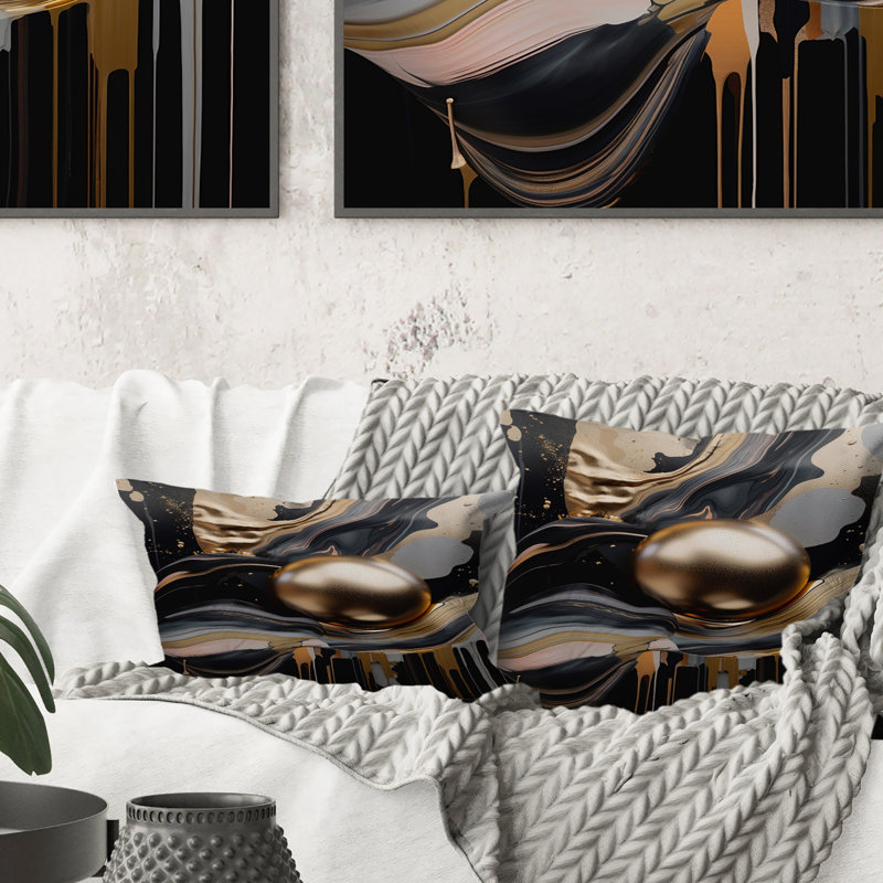 Coussin décoratif en marbre doré et noir Euphoria III