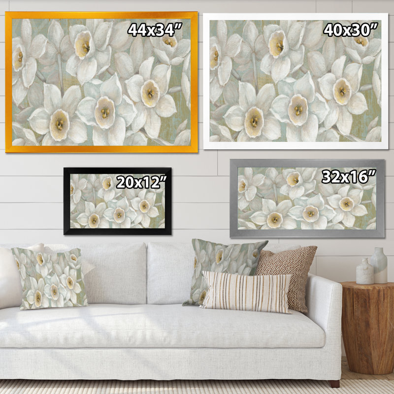 « pure floral white floral »-cadre photo imprimé sur toile, H 36 po x l 46 po x P 1,5 po, Cadre doré
