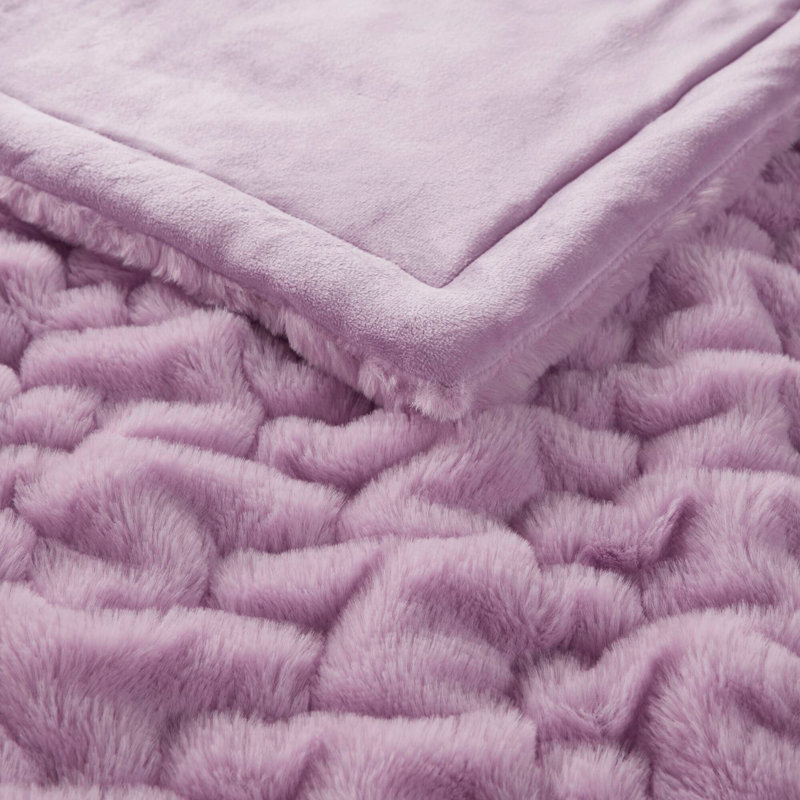Comfortable Ruched Fur Throw, Purple