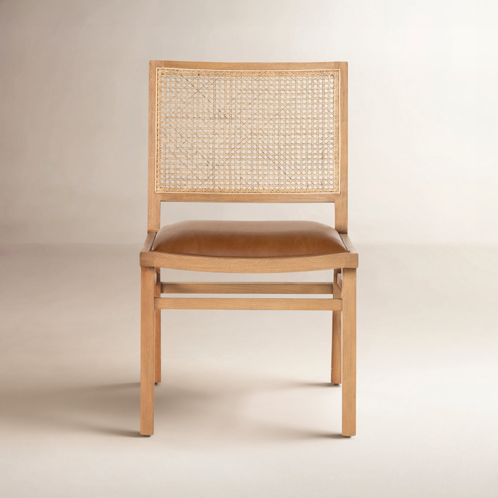Miraz Oak Dining Chair, Cognac Faux Leather, Natural Beech