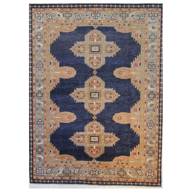 Oriental Area Rug in Beige/Ivory/Navy/Orange