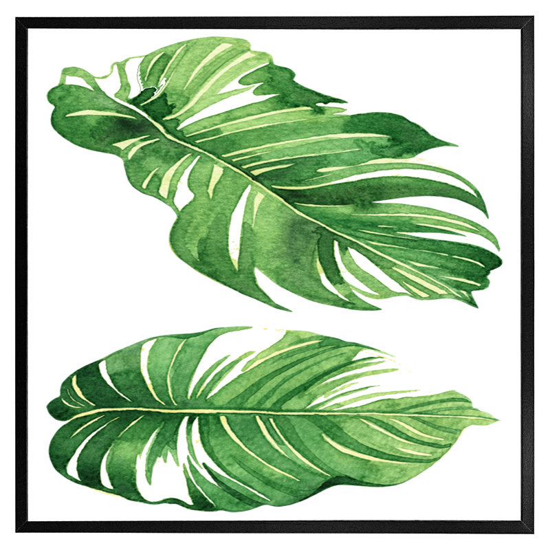 Harrower Twin Botanical Leaves - Single Picture Frame Print, 31cm H x 31cm W x 4cm D, Black Framed