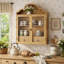 Armoire murale rétro en bois massif vieilli rustique avec plateau ondulé élégant, pour la salle à manger, la cuisine, le salon et la salle de bain-1370137290