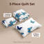 Ensemble de couvre-lit réversible 3 pièces en microfibre bleu royal à motif papillon avec 2 taies d'oreiller-129359468