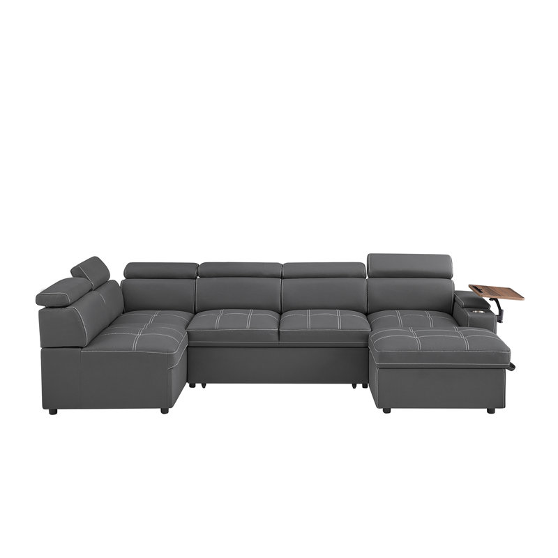 Canapé modulaire en tissu gris avec repose-pieds avec rangement, Grey