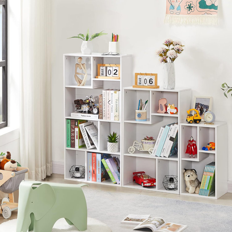 White Bookcase Set of 3, 15-Cube Simple Black Bookcase, Small Storage Cabinet with Open Shelves, White