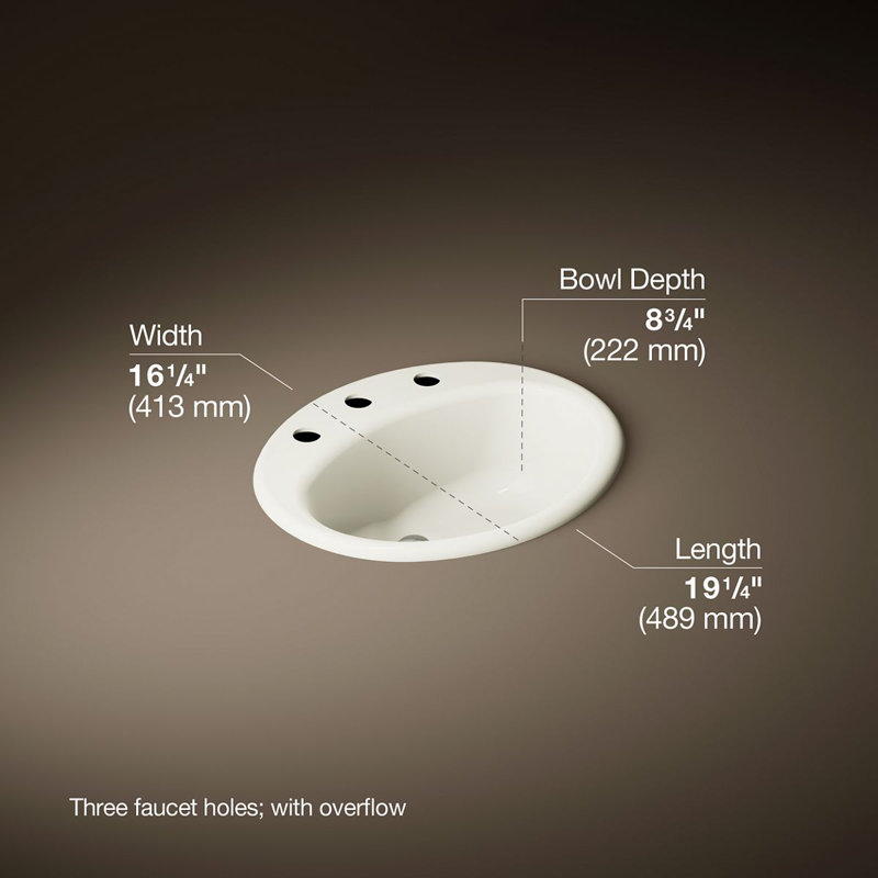 Farmington Metal Oval Drop-In Bathroom Sink with Overflow, White, 8" Center