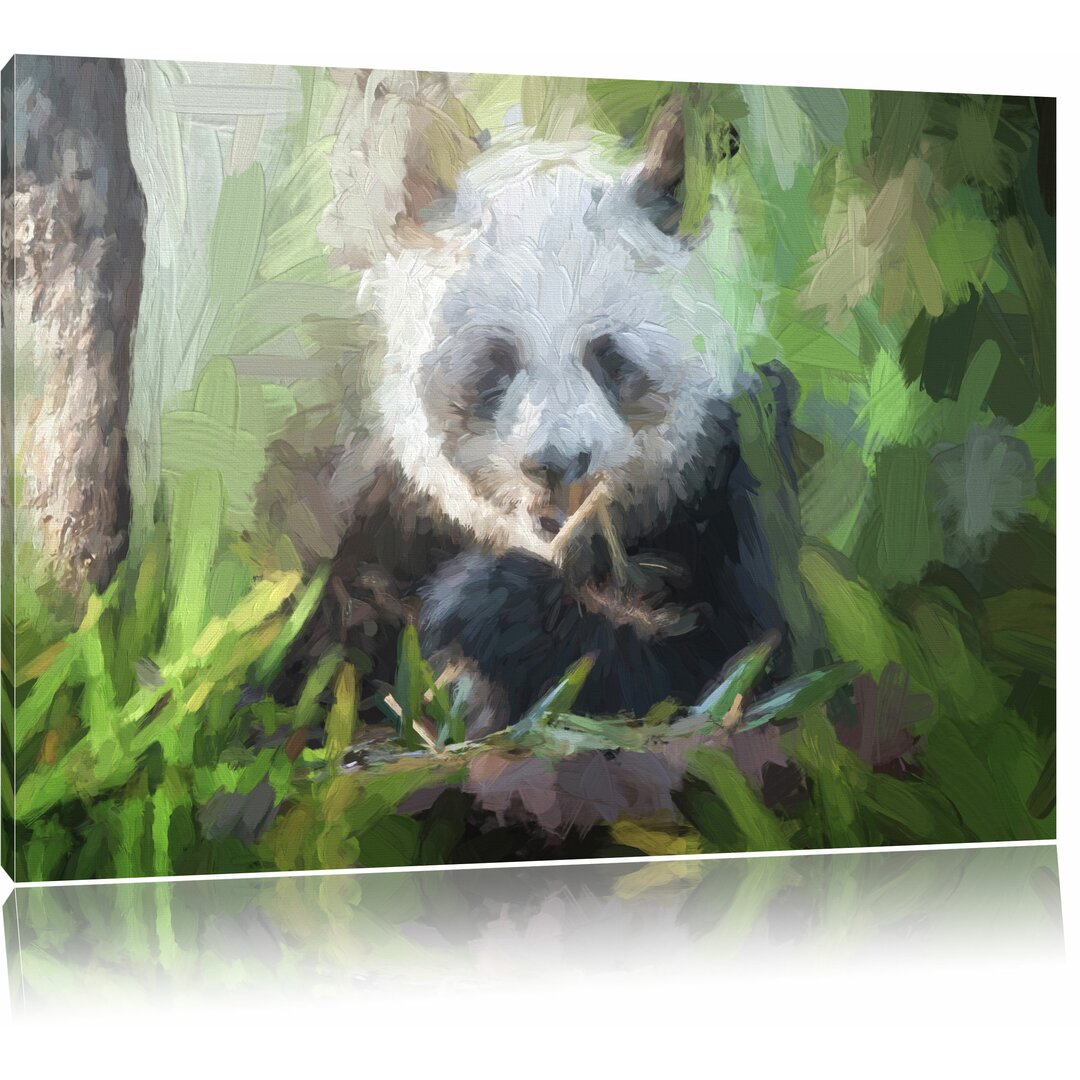 Leinwandbild "Niedlicher Panda isst Bambus", Grafikdruck