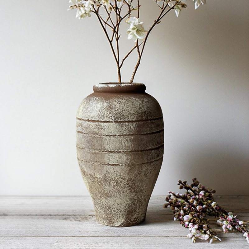Rustic Brown Ceramic Vase for Table Decor