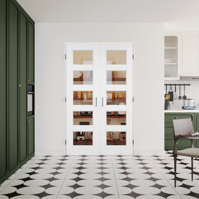 Porte de garde-manger à 5 portes en verre transparent avec portes et poignées en verre
