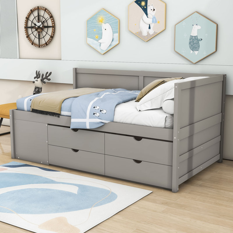 Nadiv Wooden Daybed with 4 Drawers, Twin, Gray