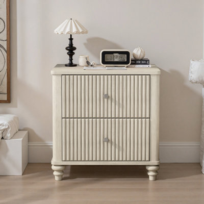 Mid-Century Modern Fluted Nightstand With 2 Drawers & Metal Handle by Red Barrel Studio