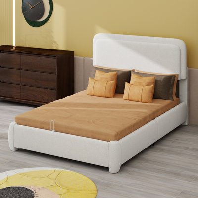 Lit plateforme moderne avec tête de lit incurvée en forme de nuage, boucle et tête de lit, conception élégante à profil bas