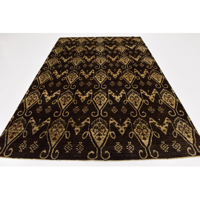Tapis de zone en laine brun/beige 6 pi 10 po x 9 pi 10 po one-of-kind à la main noué la Linneus