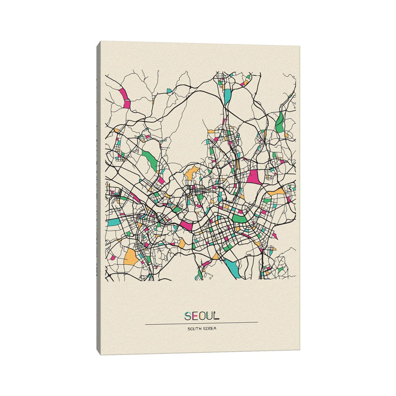 Séoul, carte de la République de Corée du Sud par - Estampe numérique sur toile tendue avec châssis