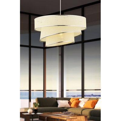 Lustre beige avec structure en métal, 70 x 70 x 20 cm, certifié CE, douille E27 (60 W maximum), capuchon en coton (40 x 40 x 20 cm), pour le salon, la salle à manger et les entrées, style moderne