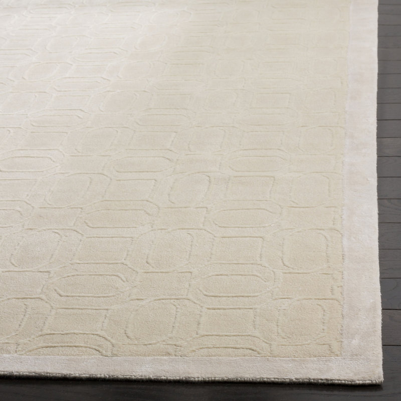 Tapis géométrique beige en laine / coton noué à la main Altynbek, Rectangle 8 pi x 10 pi