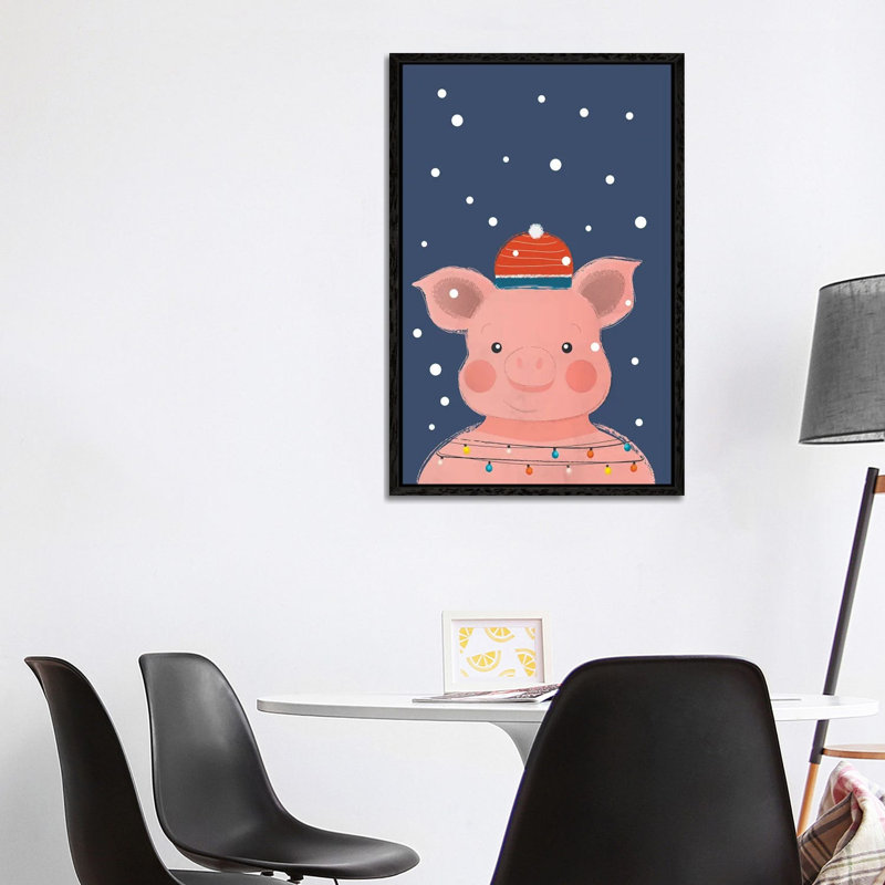 Christmas Pig by Show Me Mars - Floater Frame Gallery-Wrapped Canvas Giclée on Canvas, 101.6 cm H x 66.04 cm W, Black