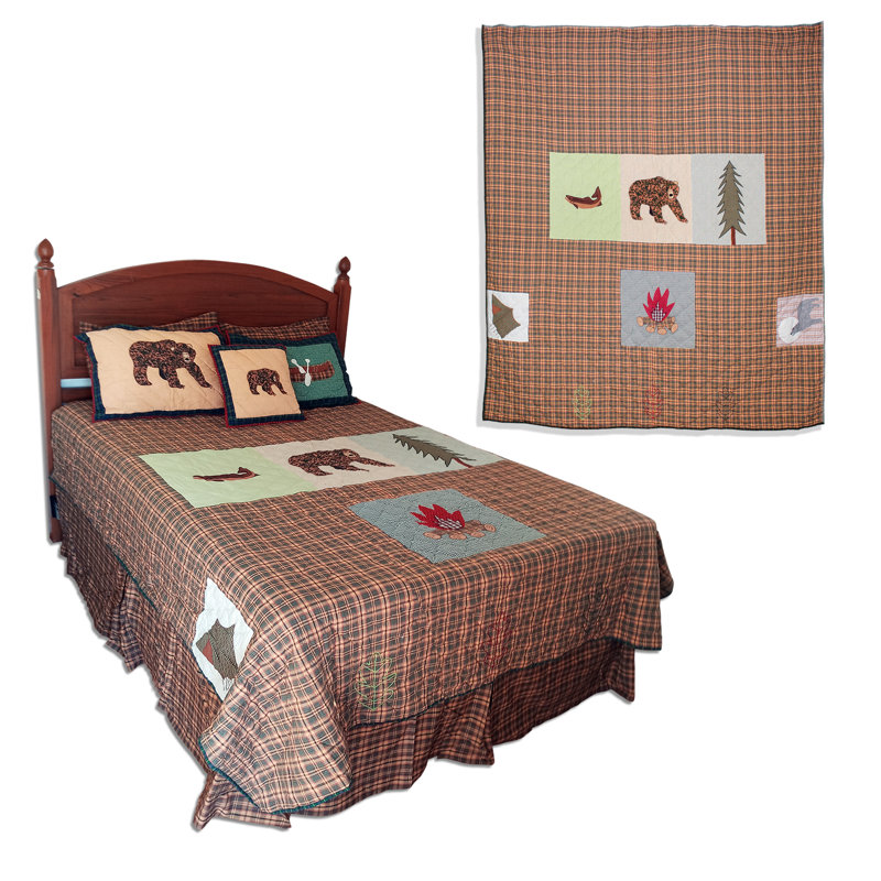 Ensemble de courtepointe réversible en coton 3 pièces Patch Magic, Brun