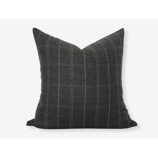 Large Plaid Faux Suede Square Throw Pillow with Insert