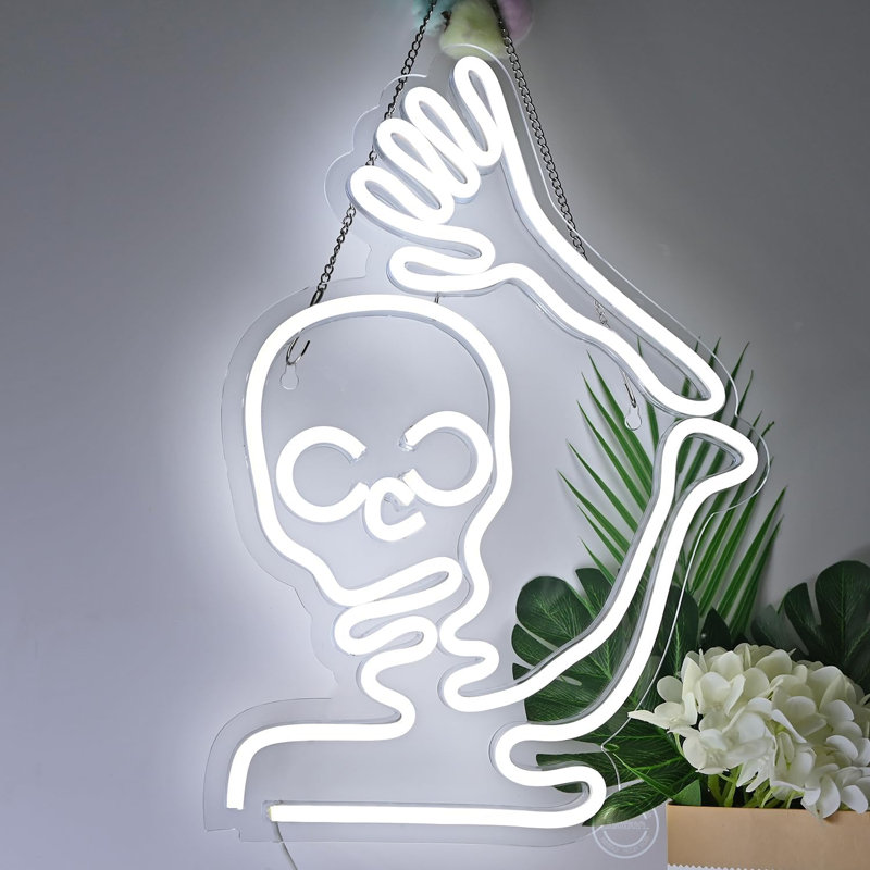 Neon Light Skull Wall Art