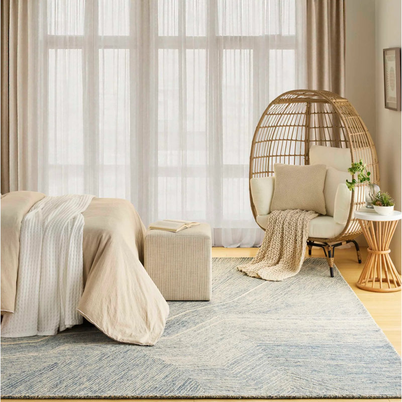 DKNY Pure Angles Ivory Blue Modern Indoor Rug, Rectangle 8'6" x 11'6"