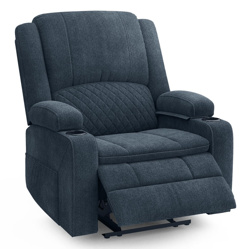 Single Recliner Sofa for RV & Home, 3-Position Recliner with Arm Storage and Side Pocket, Fabric, Blue
